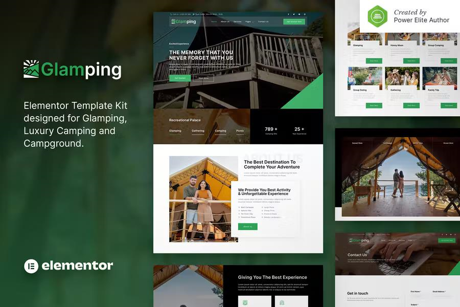 GLAMPING – LUXURY CAMPING & CAMPGROUND ELEMENTOR TEMPLATE KIT